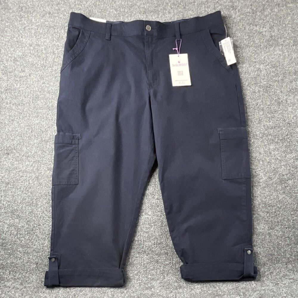 Gloria Vanderbilt Cargo Capri Pants Midnight Affair Button Zip Pockets Solid NWT